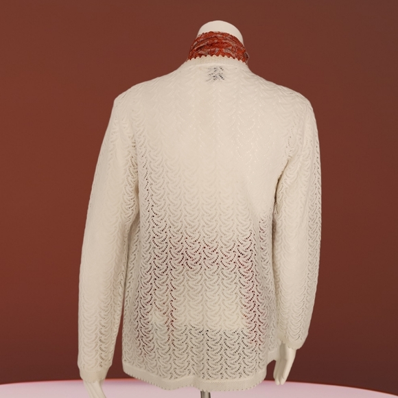 VINTAGE NASHARR JAPAN White Cardigan Sweater M Crochet Grandma Grannycore Punk - Picture 5 of 16